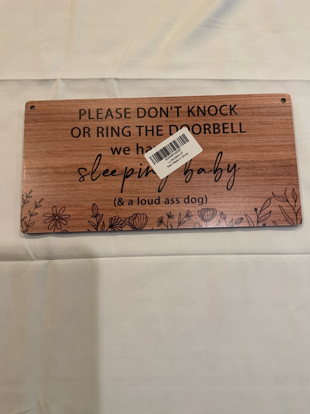 Baby Sleeping Loud Dog door sign- NWT